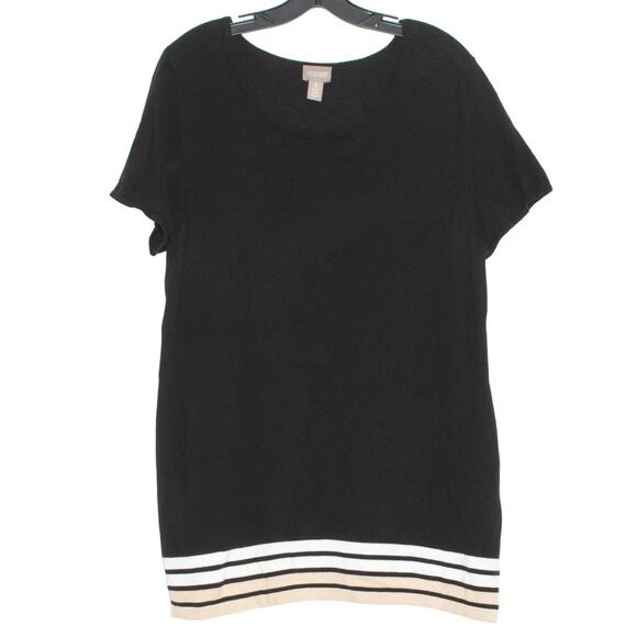 Chicos Womens Tunic Top Minimalist Boho Stripe Colorblock Black Size 3 XL 16 - Picture 1 of 6